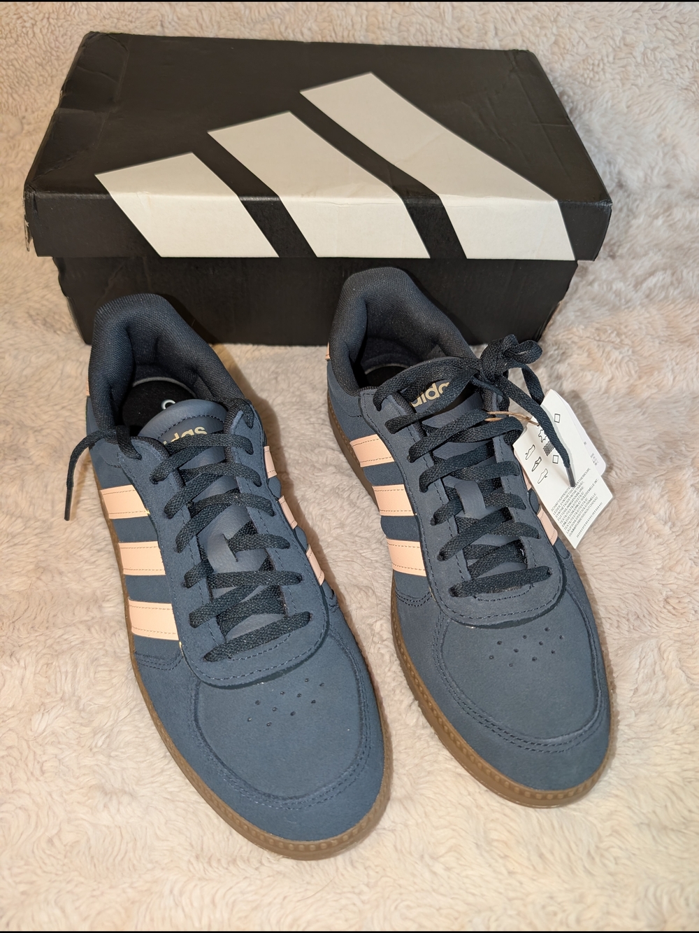 adidas Women's Navy Blue Sneakers with Pink Stripes